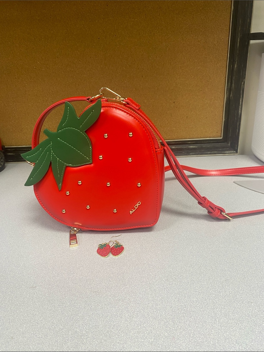 ALDO Red Strawberry Crossbody with Green Leaf Accent